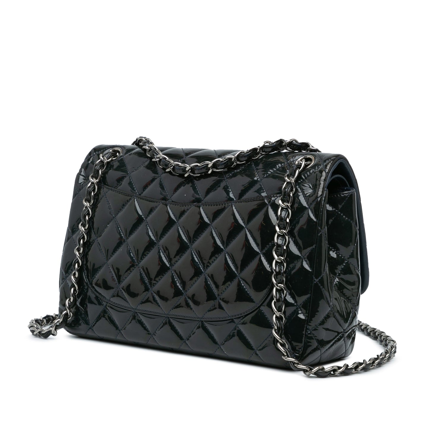 Blue Chanel Jumbo Classic Patent Double Flap Shoulder Bag