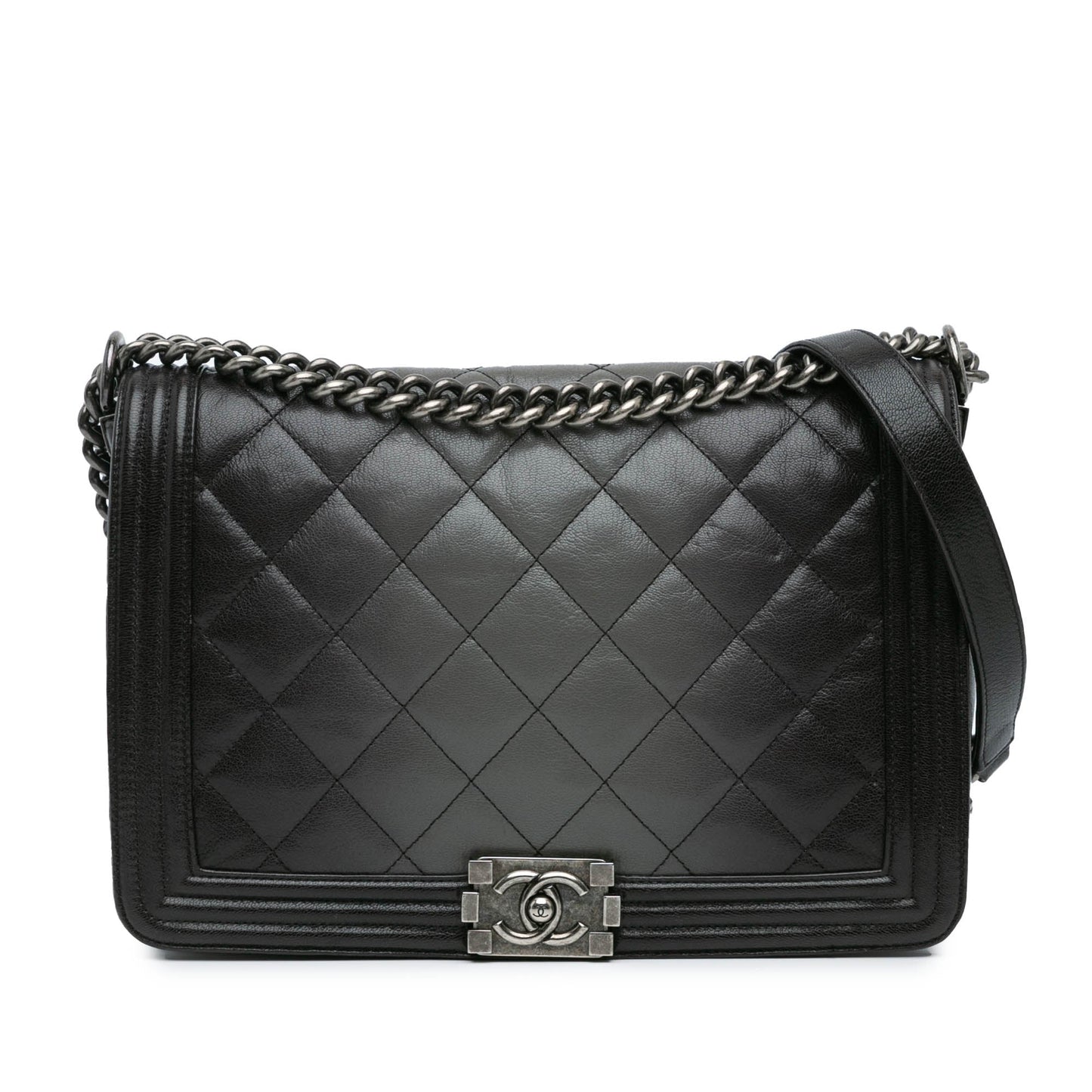 Black Chanel New Medium Quilted Goatskin Ombre Boy Flap Crossbody Bag
