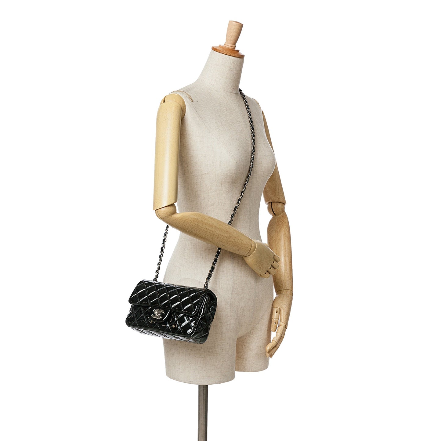 Black Chanel Mini Rectangular Classic Patent Single Flap Crossbody Bag