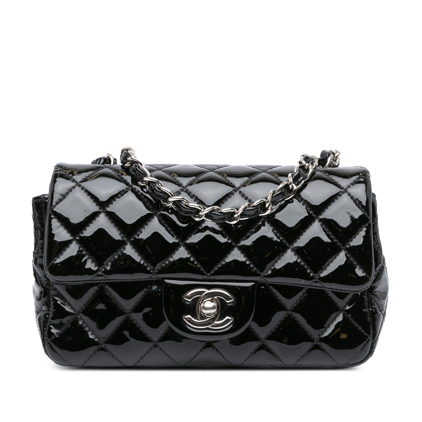 Black Chanel Mini Rectangular Classic Patent Single Flap Crossbody Bag
