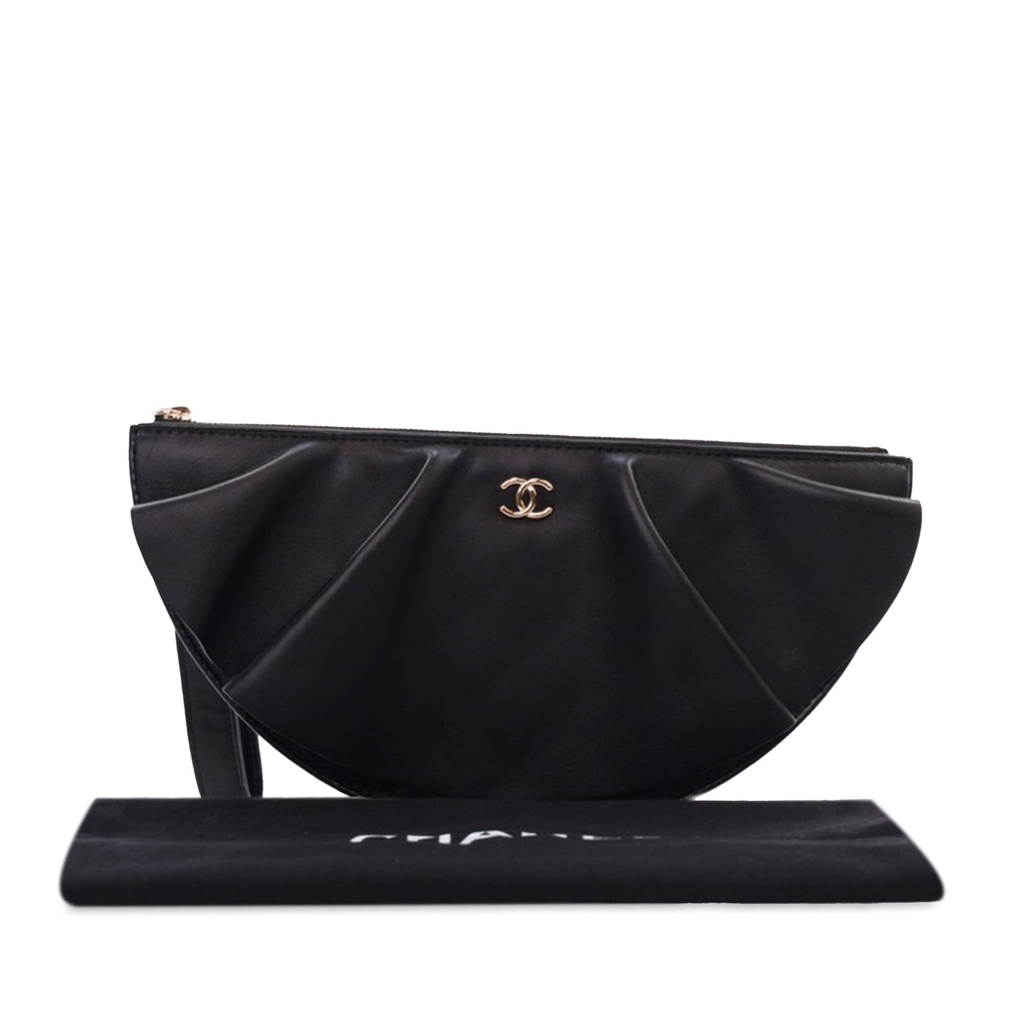 Black Chanel Quilted Lambskin Wave Clutch