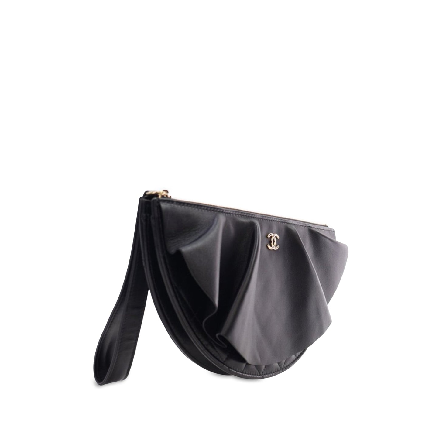 Black Chanel Quilted Lambskin Wave Clutch