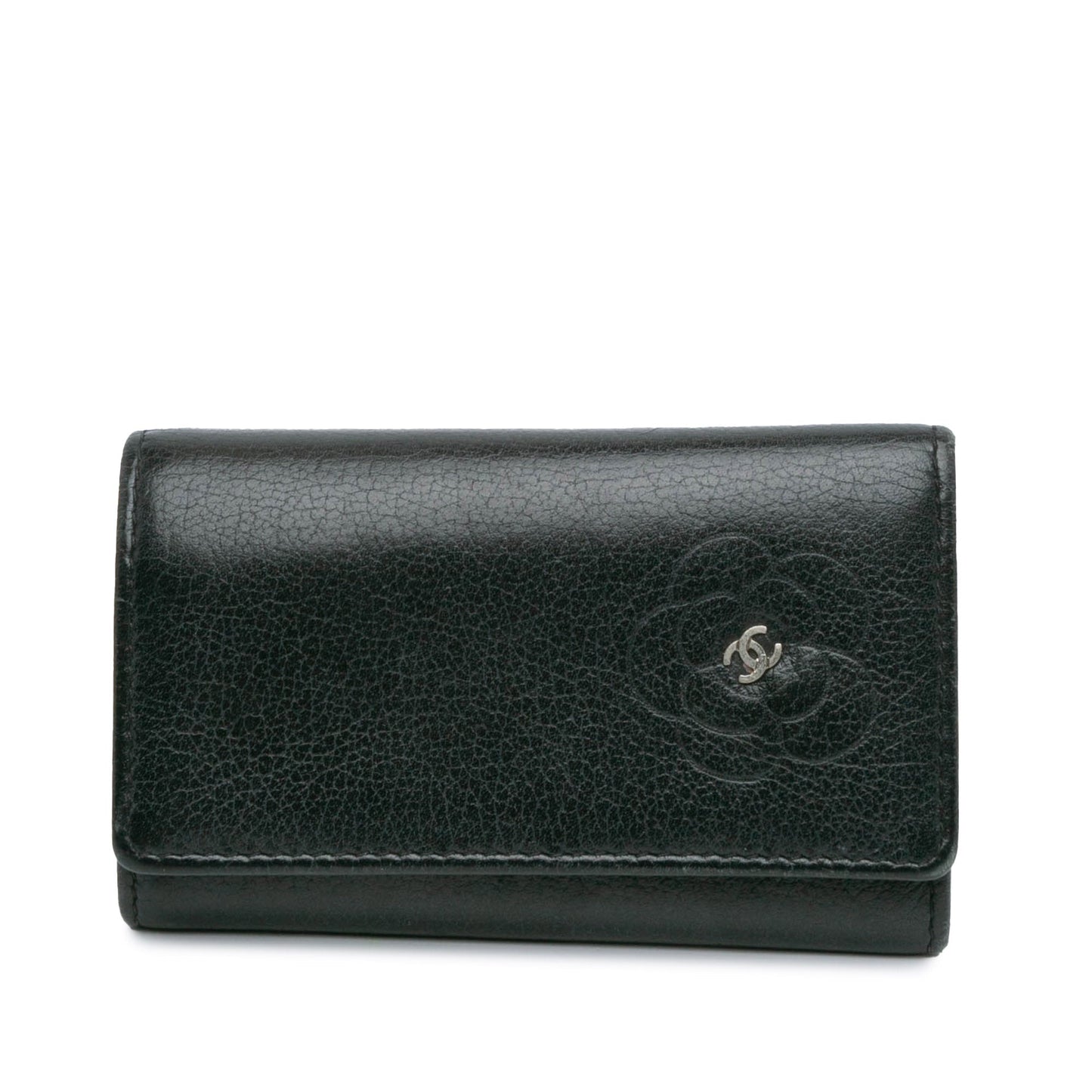 Black Chanel CC Camellia Leather Key Holder