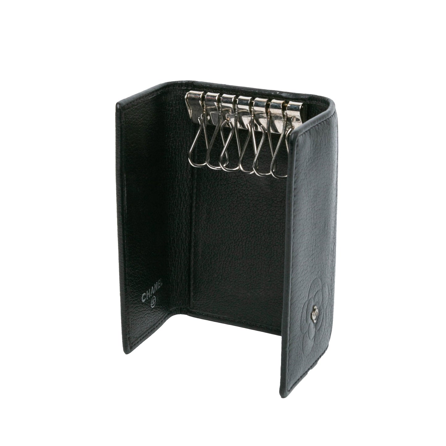 Black Chanel CC Camellia Leather Key Holder