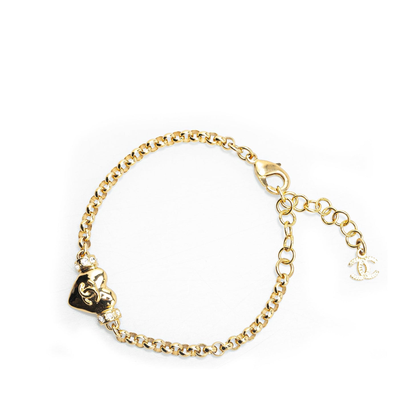 Gold Chanel Gold Plated CC Heart Crystal Bracelet