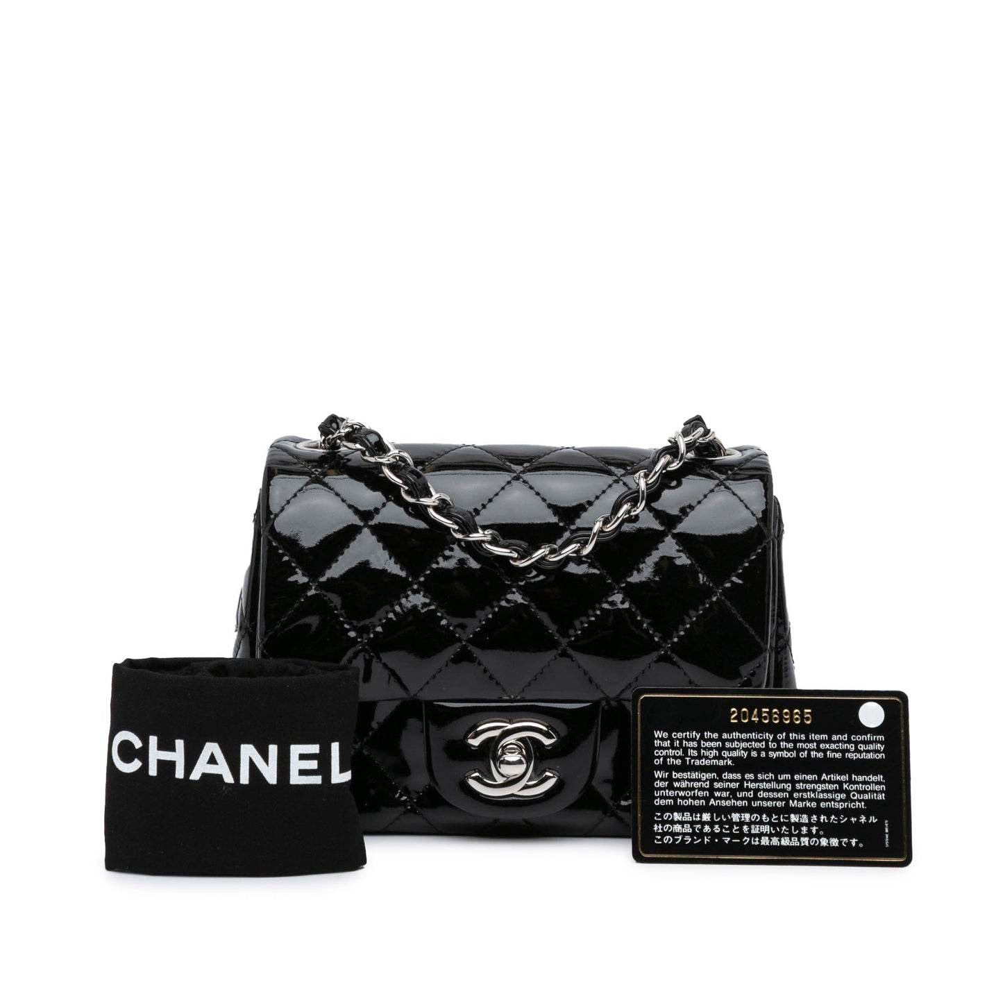 Black Chanel Mini Square Classic Patent Single Flap Crossbody Bag