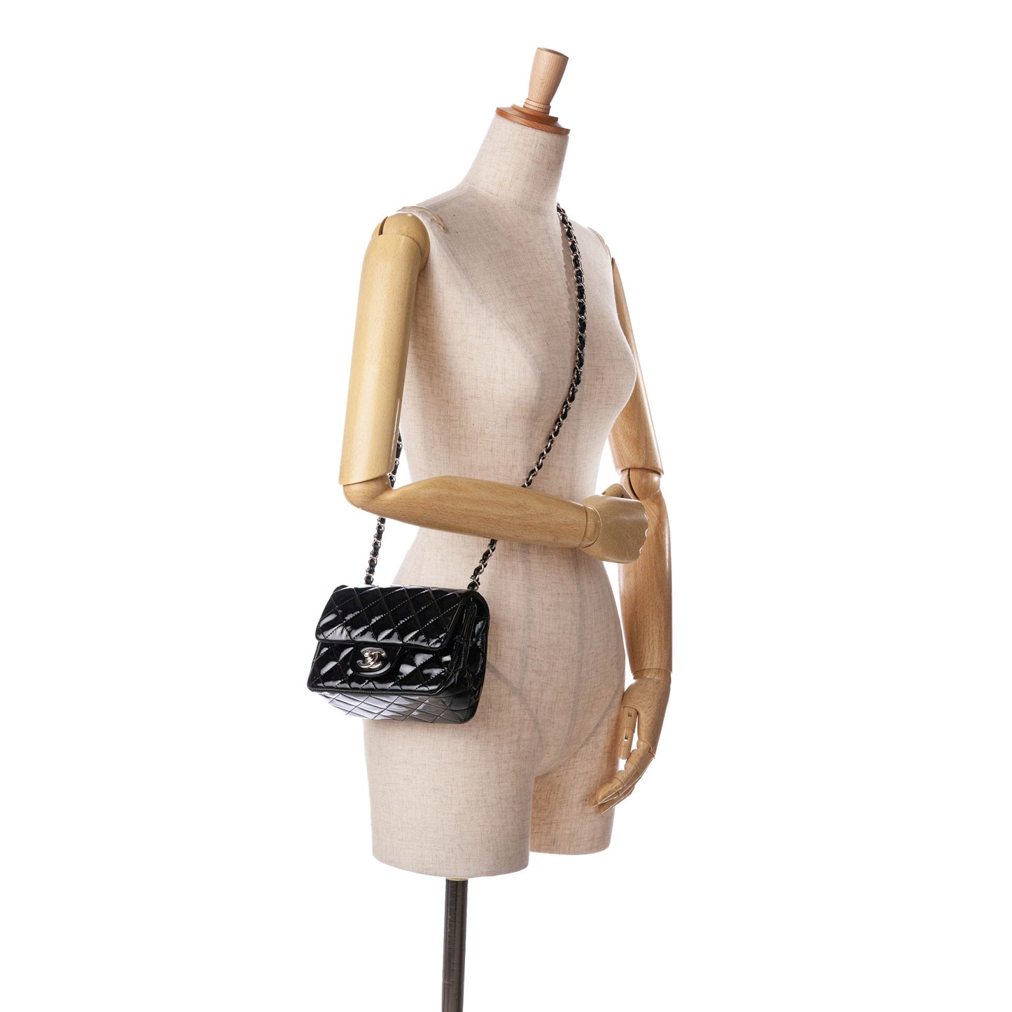 Black Chanel Mini Square Classic Patent Single Flap Crossbody Bag