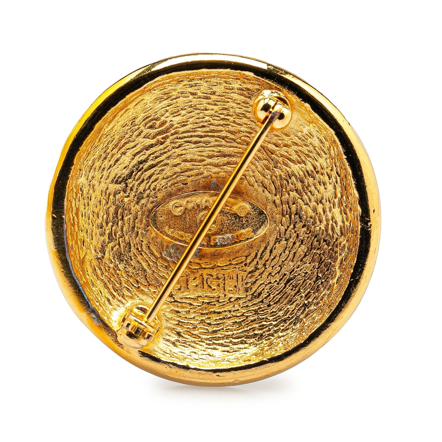 Gold Chanel Gold Plated CC Round Brooch