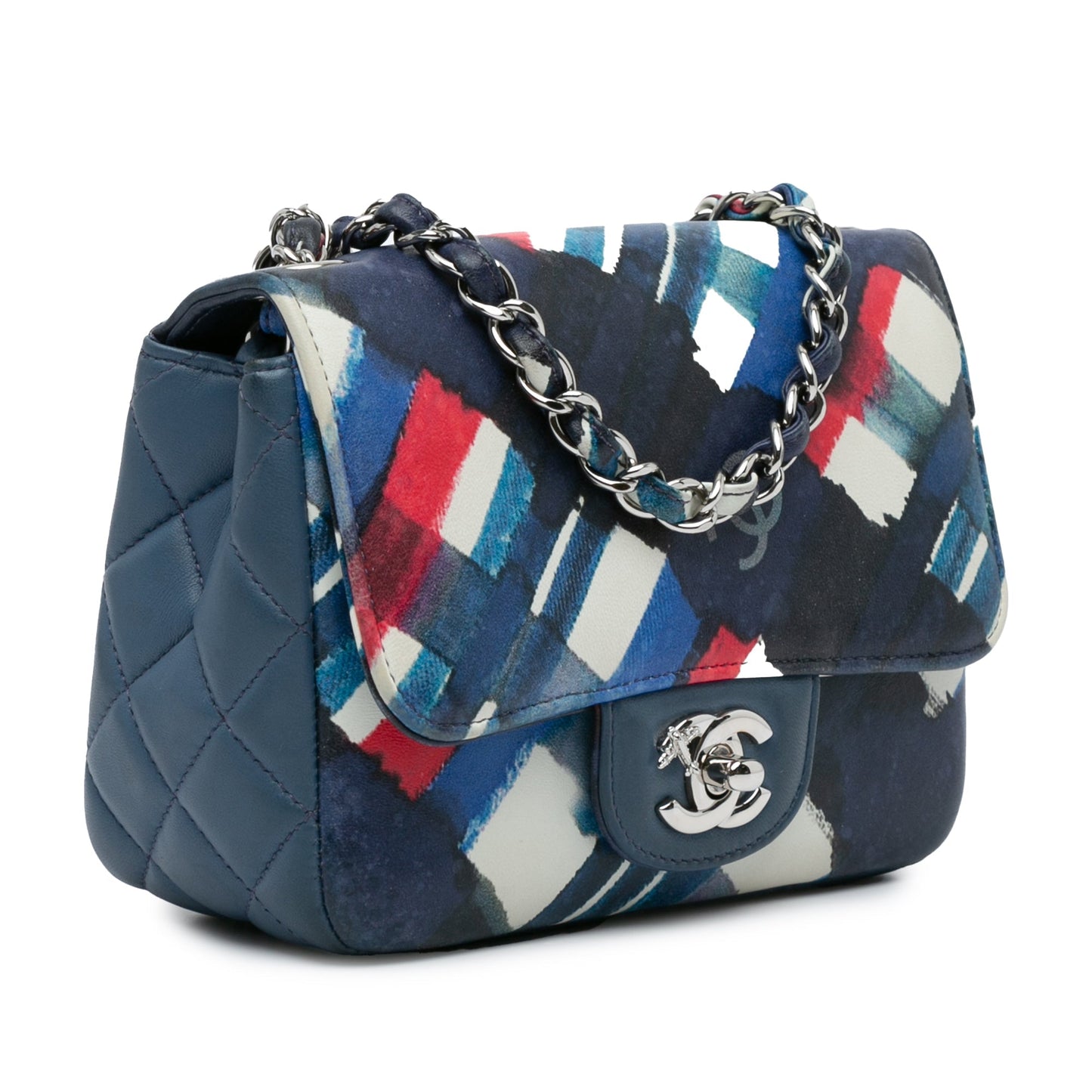 Blue Chanel Mini Square Classic Printed Lambskin Airlines Flap Crossbody Bag