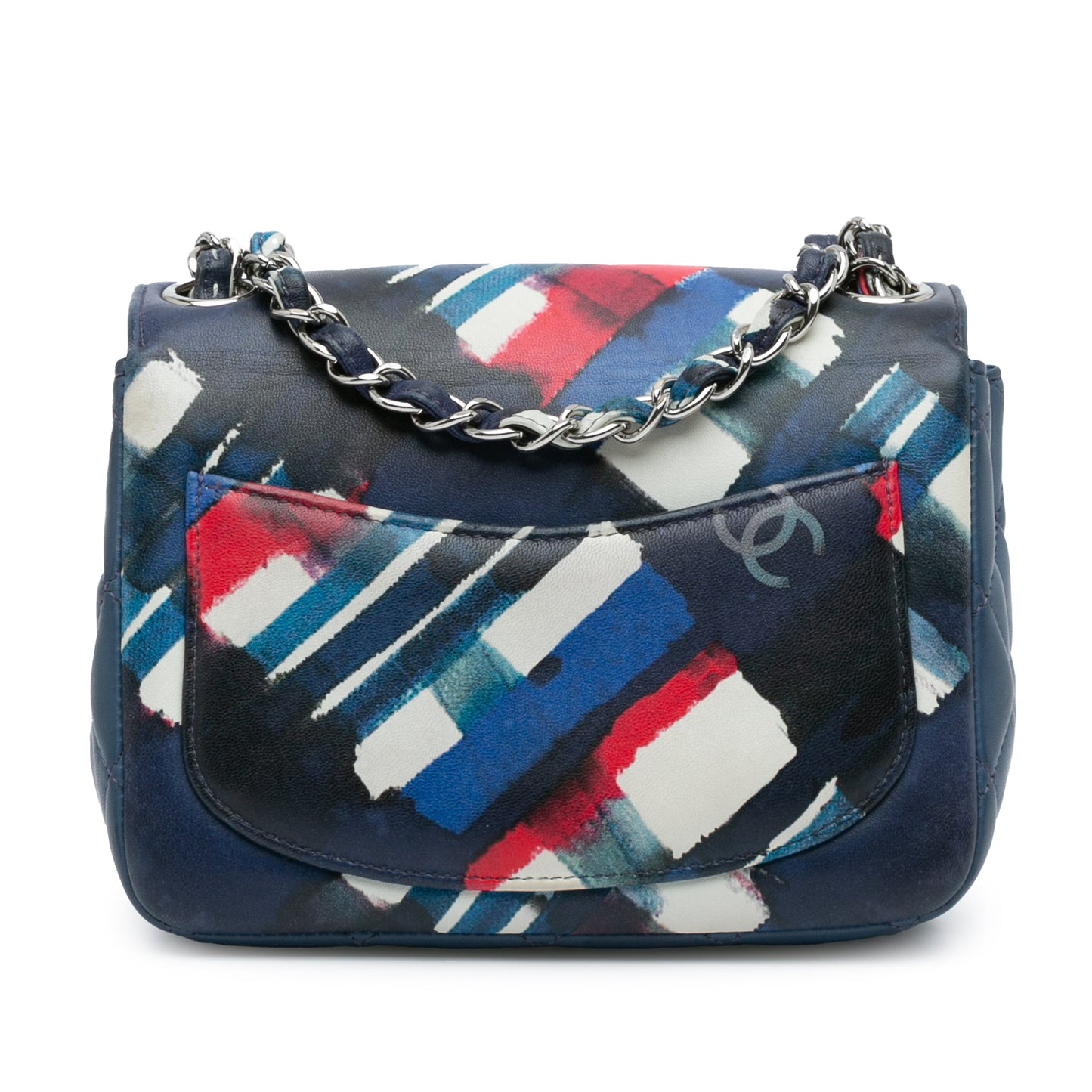 Blue Chanel Mini Square Classic Printed Lambskin Airlines Flap Crossbody Bag