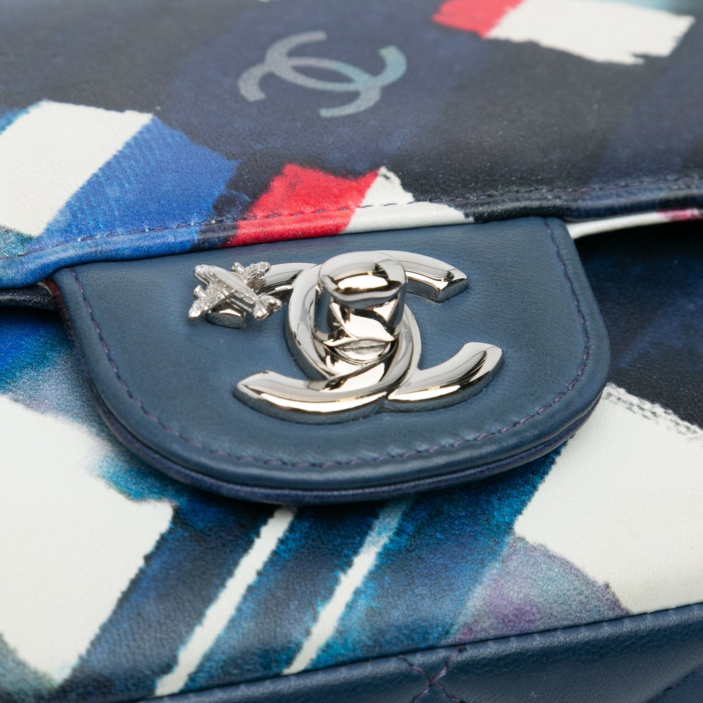 Blue Chanel Mini Square Classic Printed Lambskin Airlines Flap Crossbody Bag