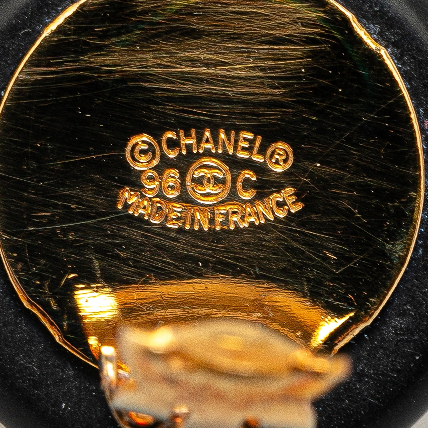 Black Chanel CC Button Shell Clip On Earrings