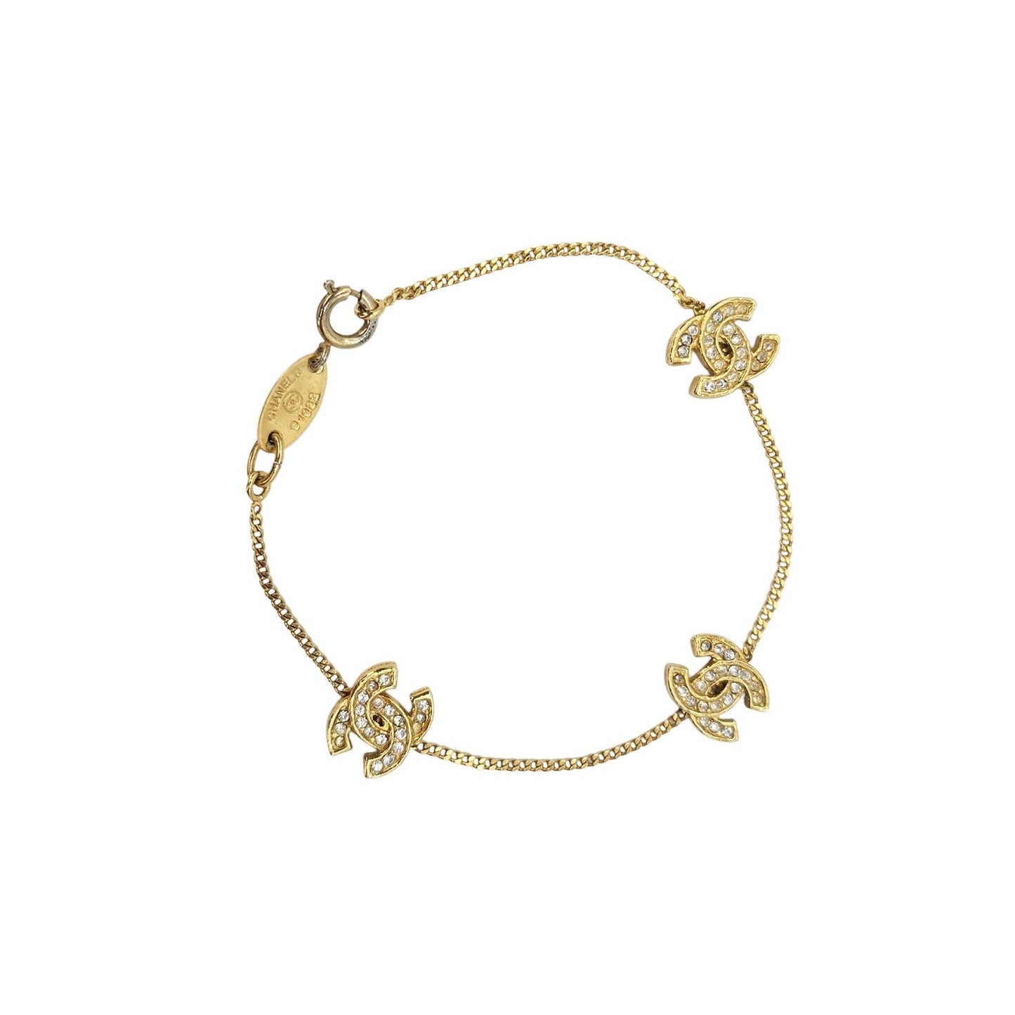 CHANEL Vintage 1982 Coco Mark CC Rhinestone Station Bracelet