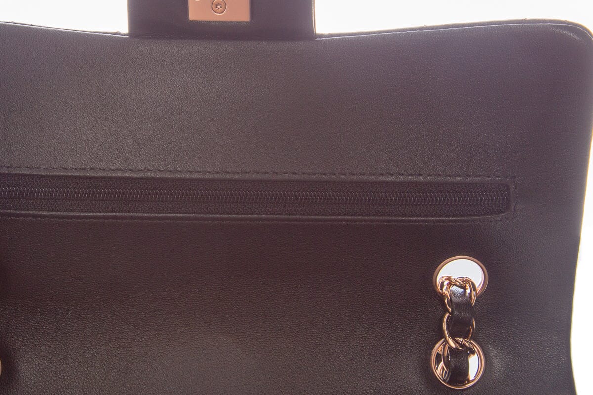 Chanel Black Lambskin Small Classic Flap RGHW Handbag