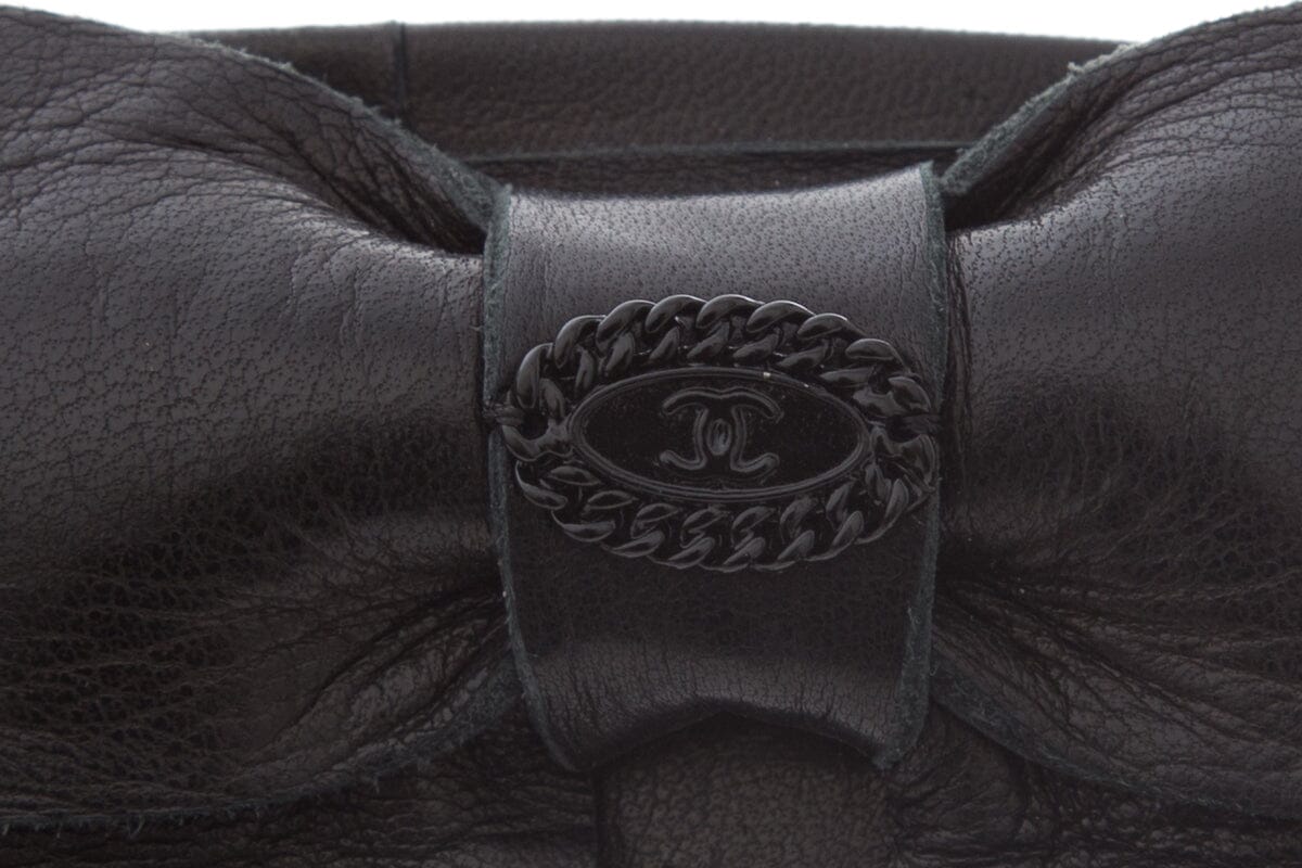 Chanel 2008 Black Leather Bow Belt SZ 90/36