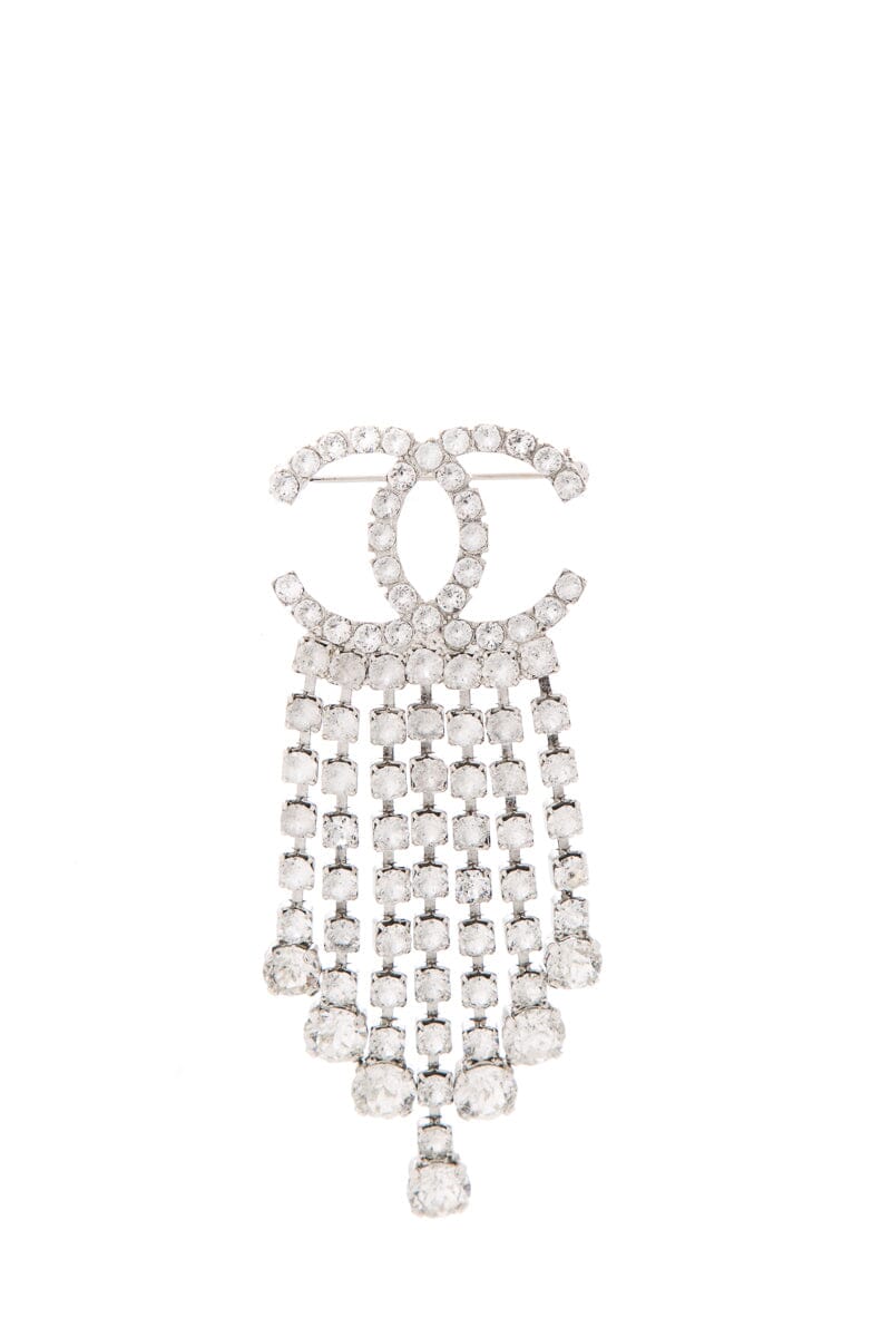 Chanel Silver Crystal Logo Brooch NWT