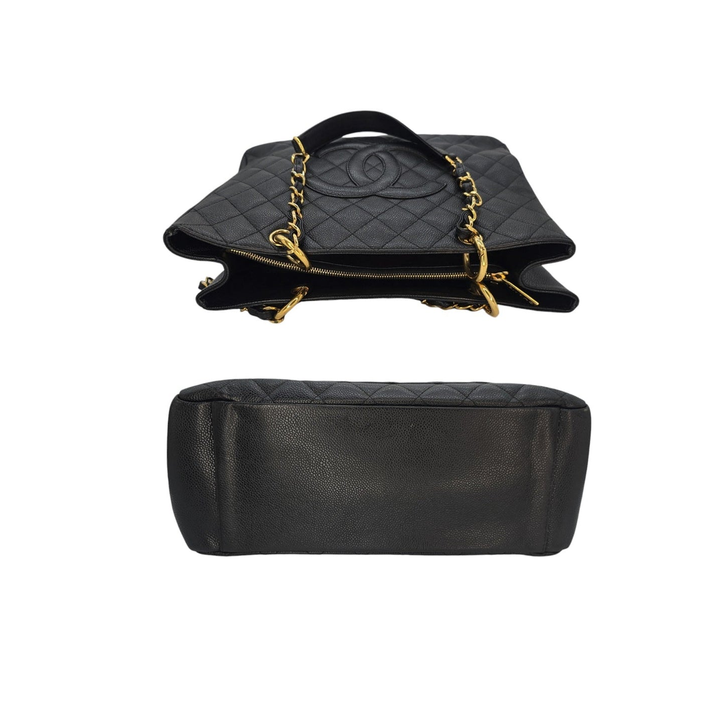 Chanel Vintage Black Quilted Caviar Grand Shopping Tote