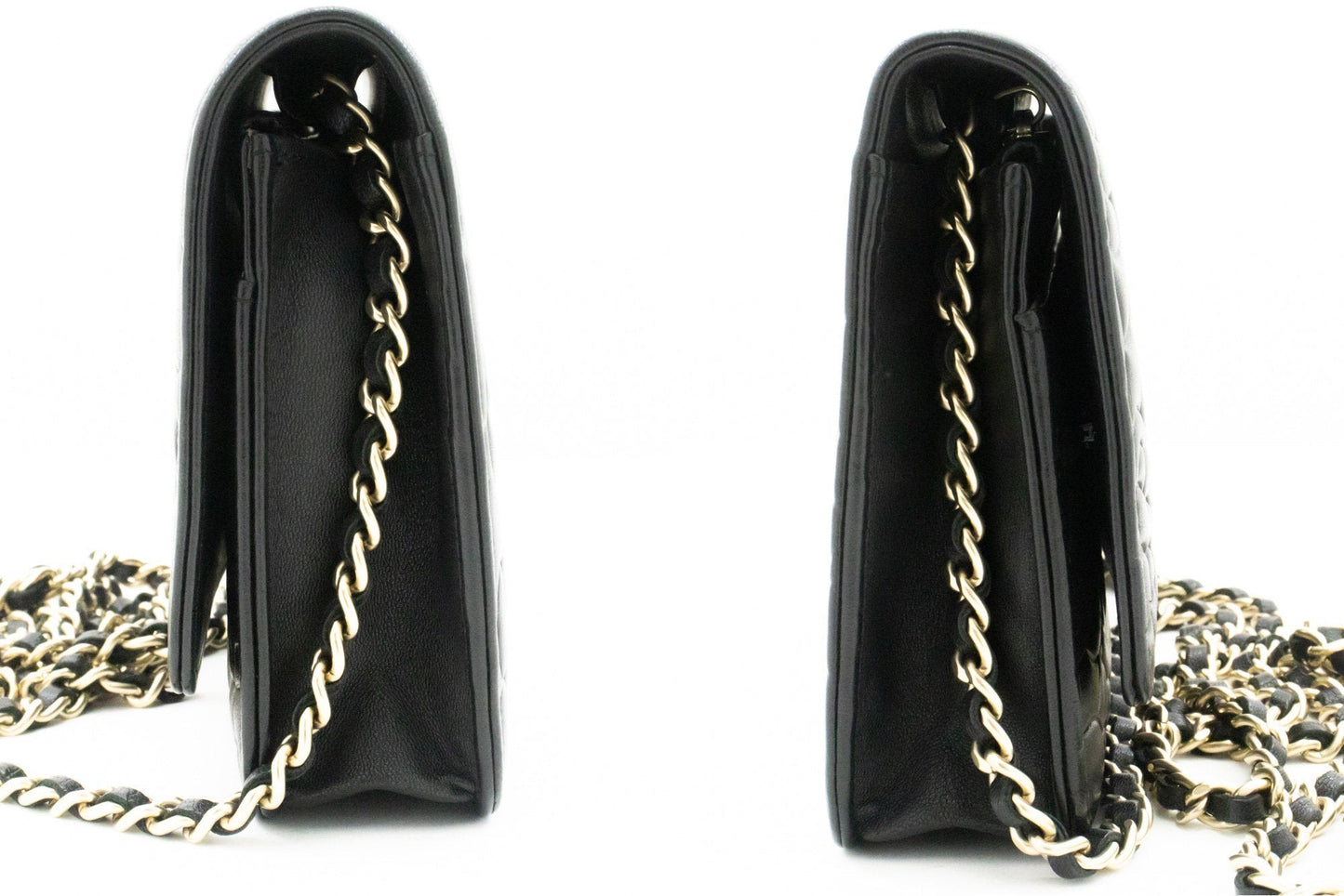 CHANEL Black Camellia Embossed Wallet On Chain WOC Shoulder Bag k53