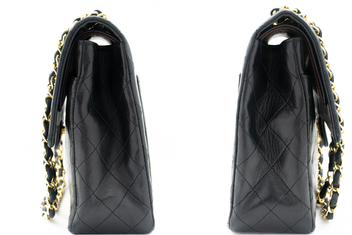 CHANEL Classic Double Flap Chain Shoulder Bag Black Lambskin Purse k88