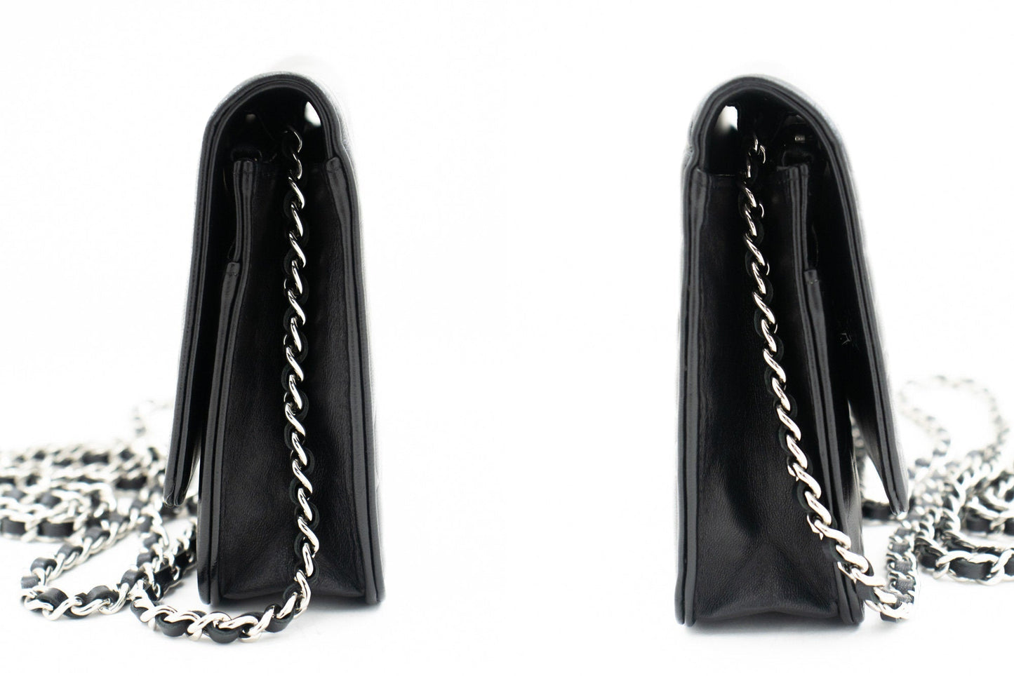 CHANEL Black Camellia Embossed Wallet On Chain WOC Shoulder Bag k68