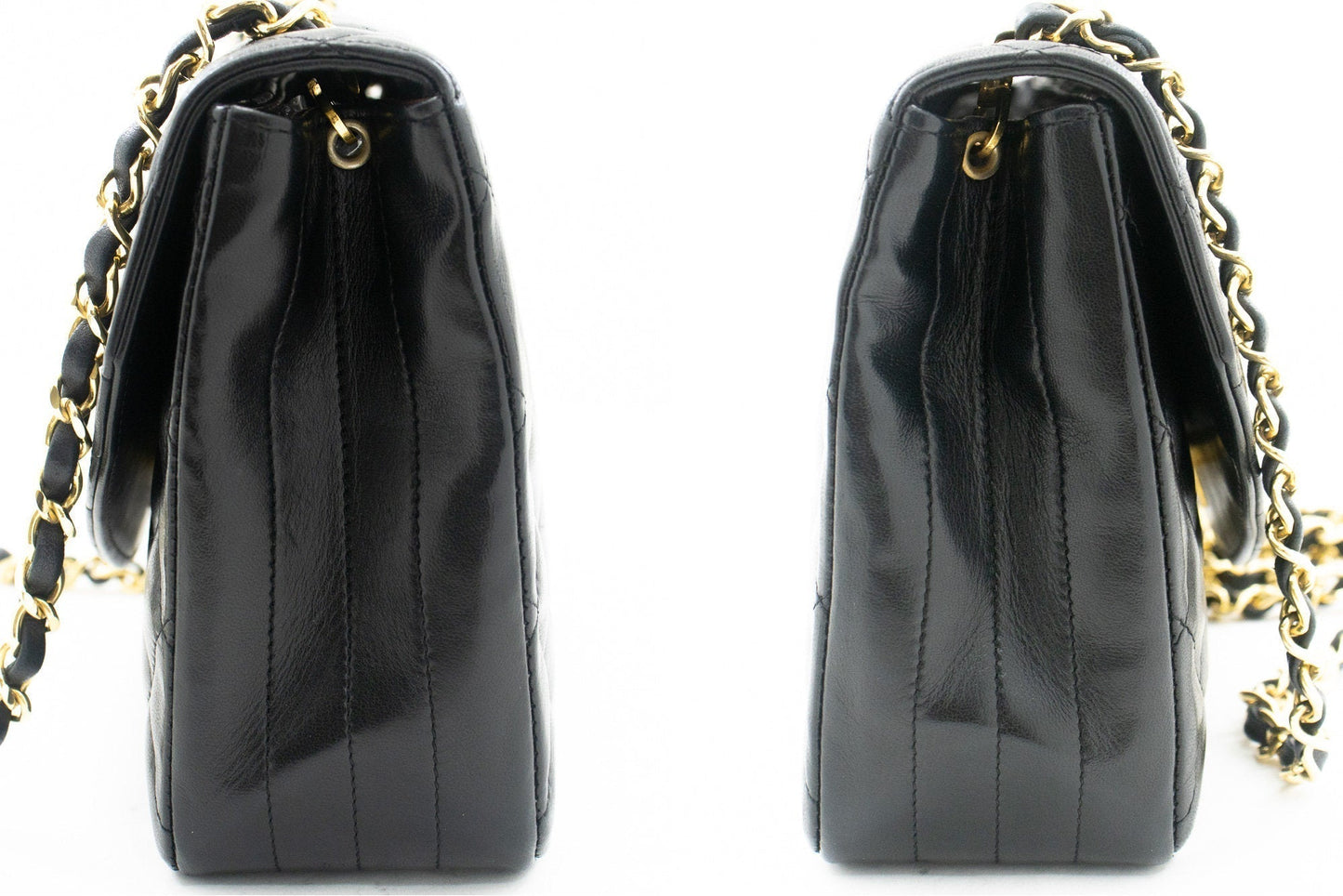 CHANEL Half Moon Chain Shoulder Bag Crossbody Black Quilted Flap k22