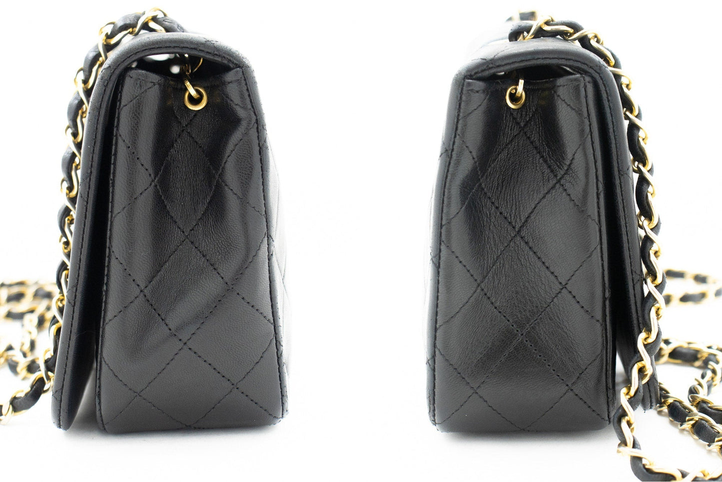 CHANEL Full Flap Chain Shoulder Bag Black Quilted Lambskin Leather j95