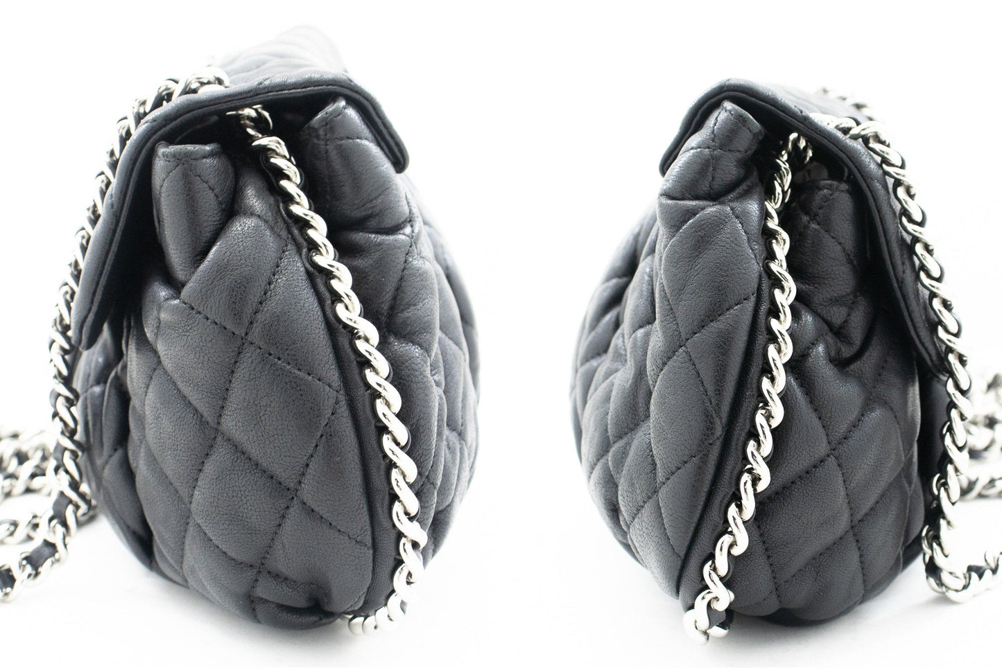 CHANEL Chain Around Shoulder Bag Crossbody Black Calfskin Leather k16