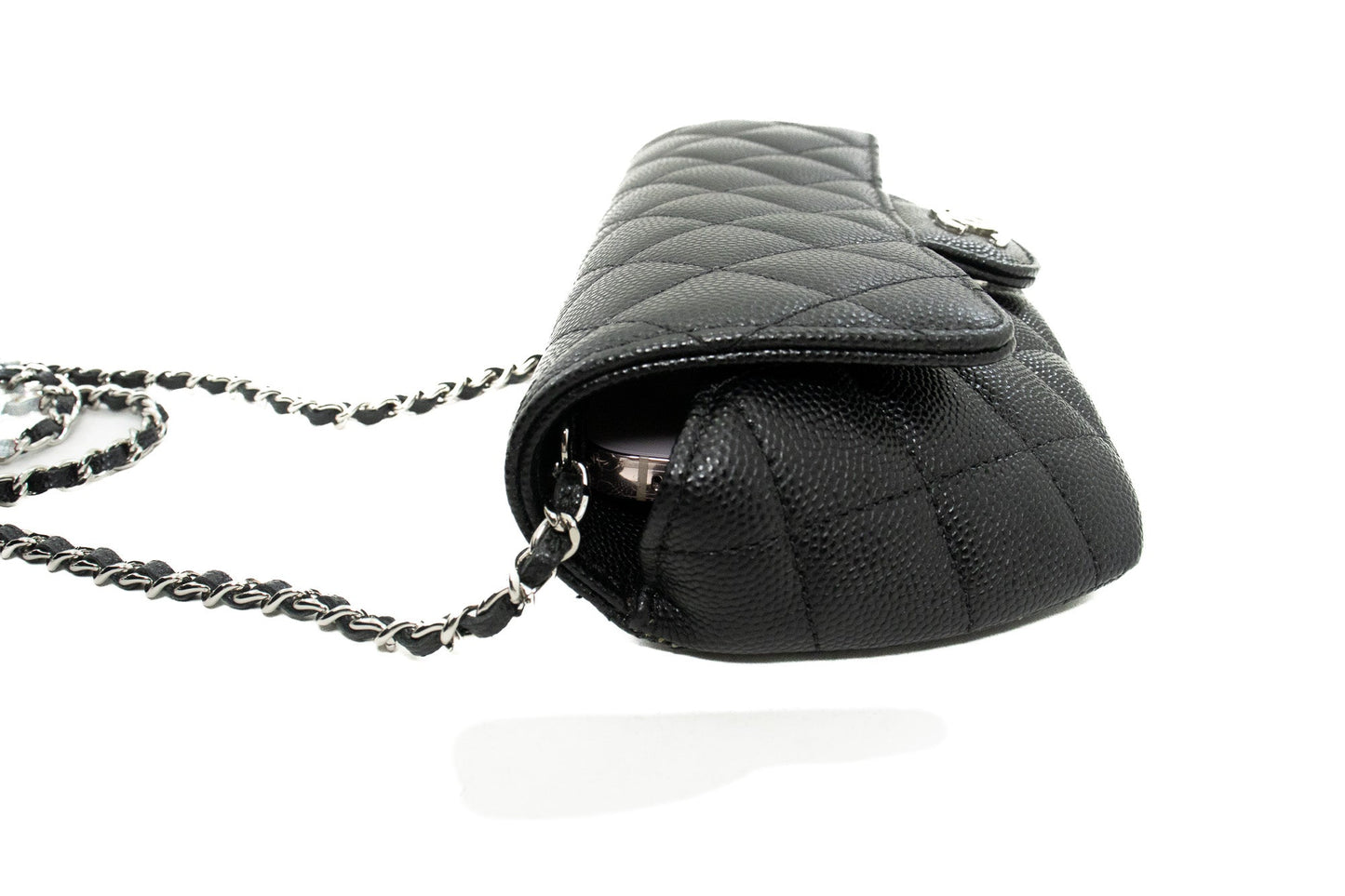 CHANEL Flap Phone Holder With Chain Bag Black Crossbody Clutch j99