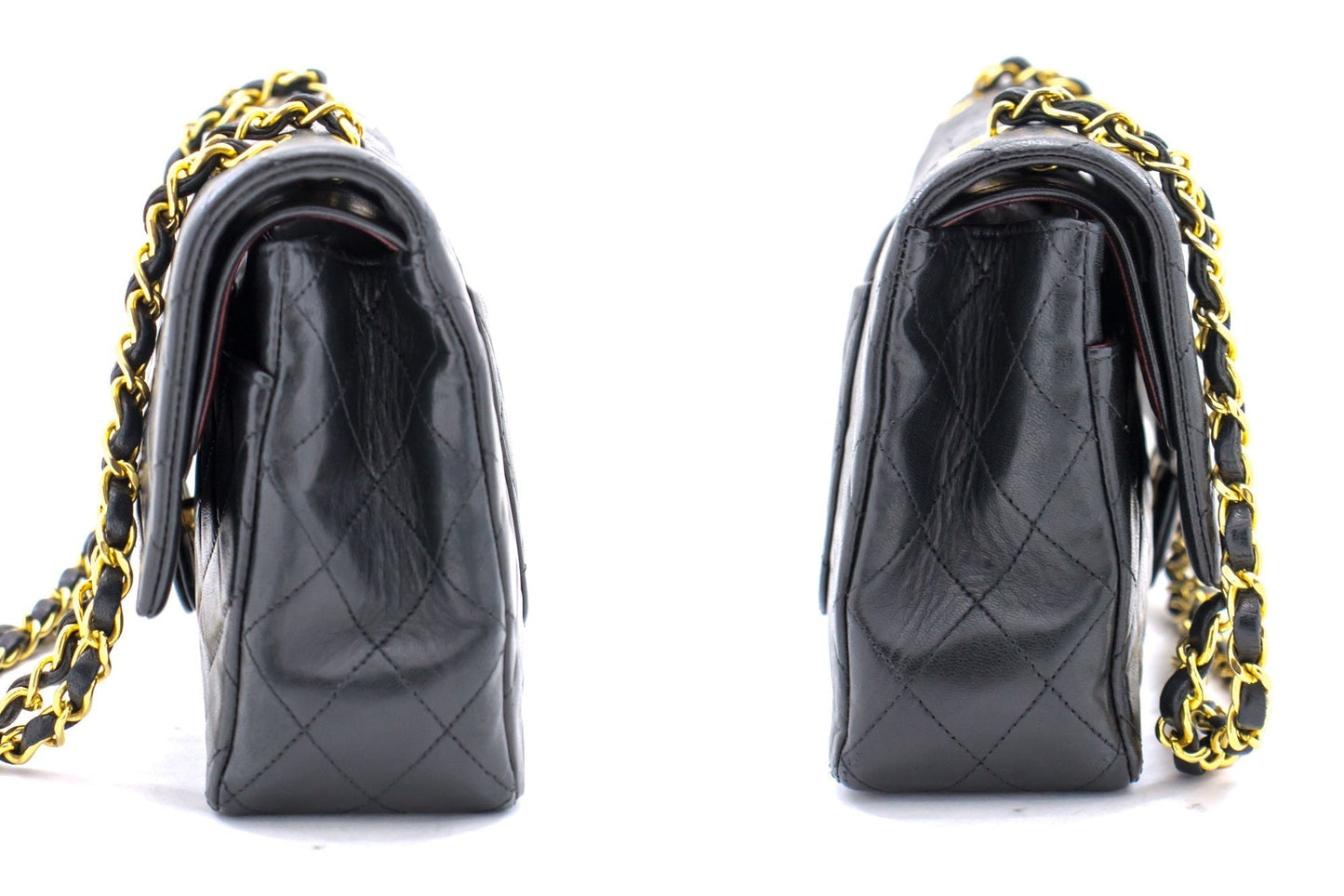 CHANEL Classic Double Flap 10" Chain Shoulder Bag Black Lambskin i71