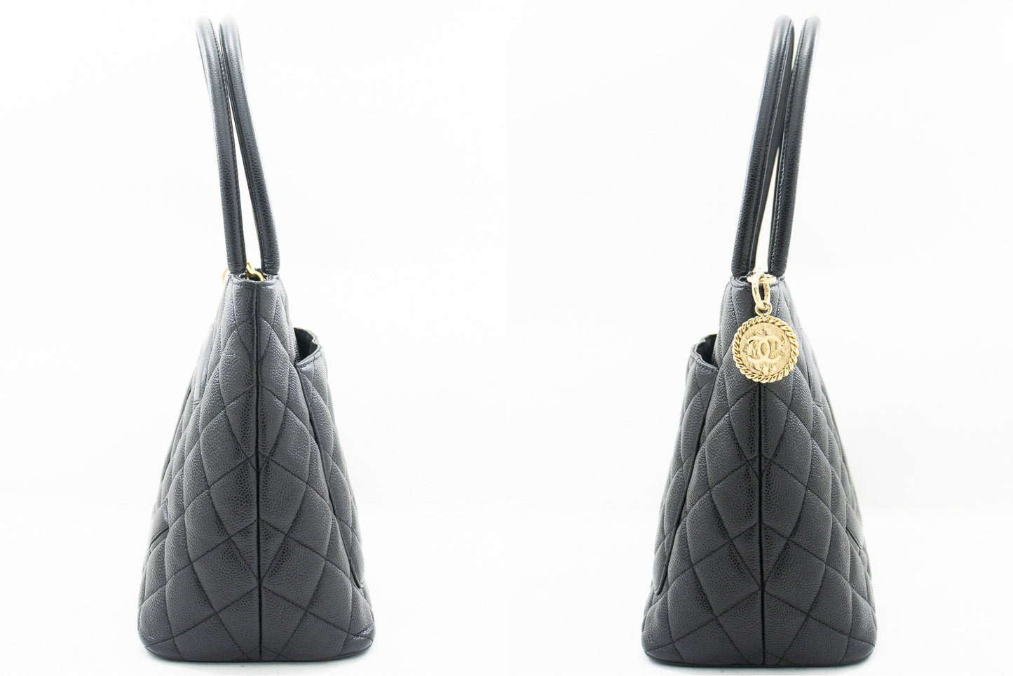 CHANEL Gold Medallion Caviar Shoulder Bag Shopping Tote Black i53