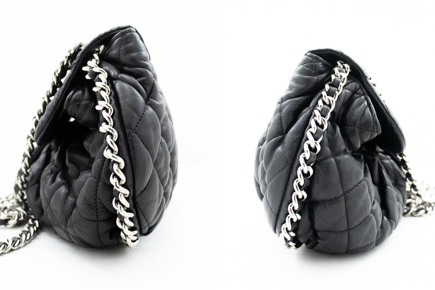 CHANEL Chain Around Shoulder Bag Crossbody Black Calfskin Leather j91