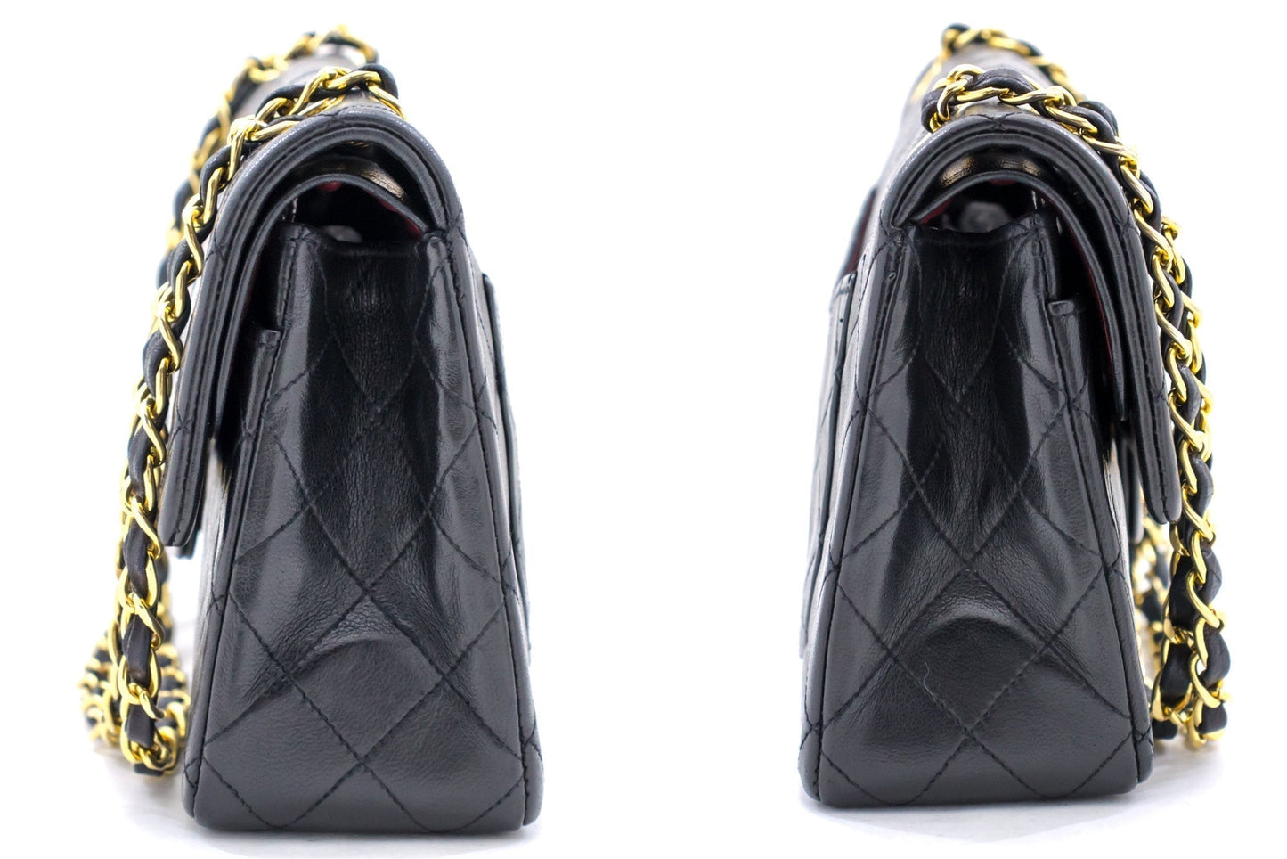 CHANEL 2.55 Double Flap Small Chain Shoulder Bag Black Lambskin h21