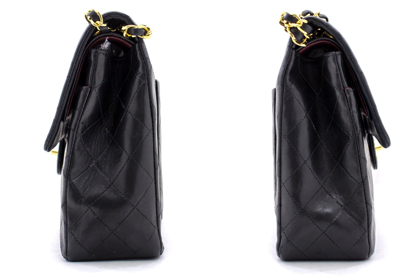 CHANEL 2.55 Double Flap Square Chain Shoulder Bag Black Lambskin i14