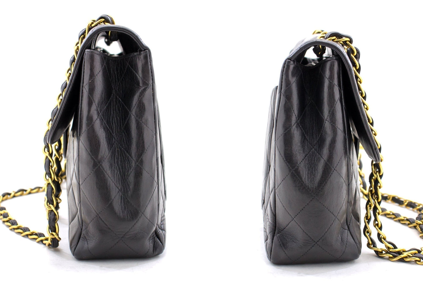 CHANEL Jumbo 11" Large Chain Shoulder Bag Flap Black Lambskin Gold f35