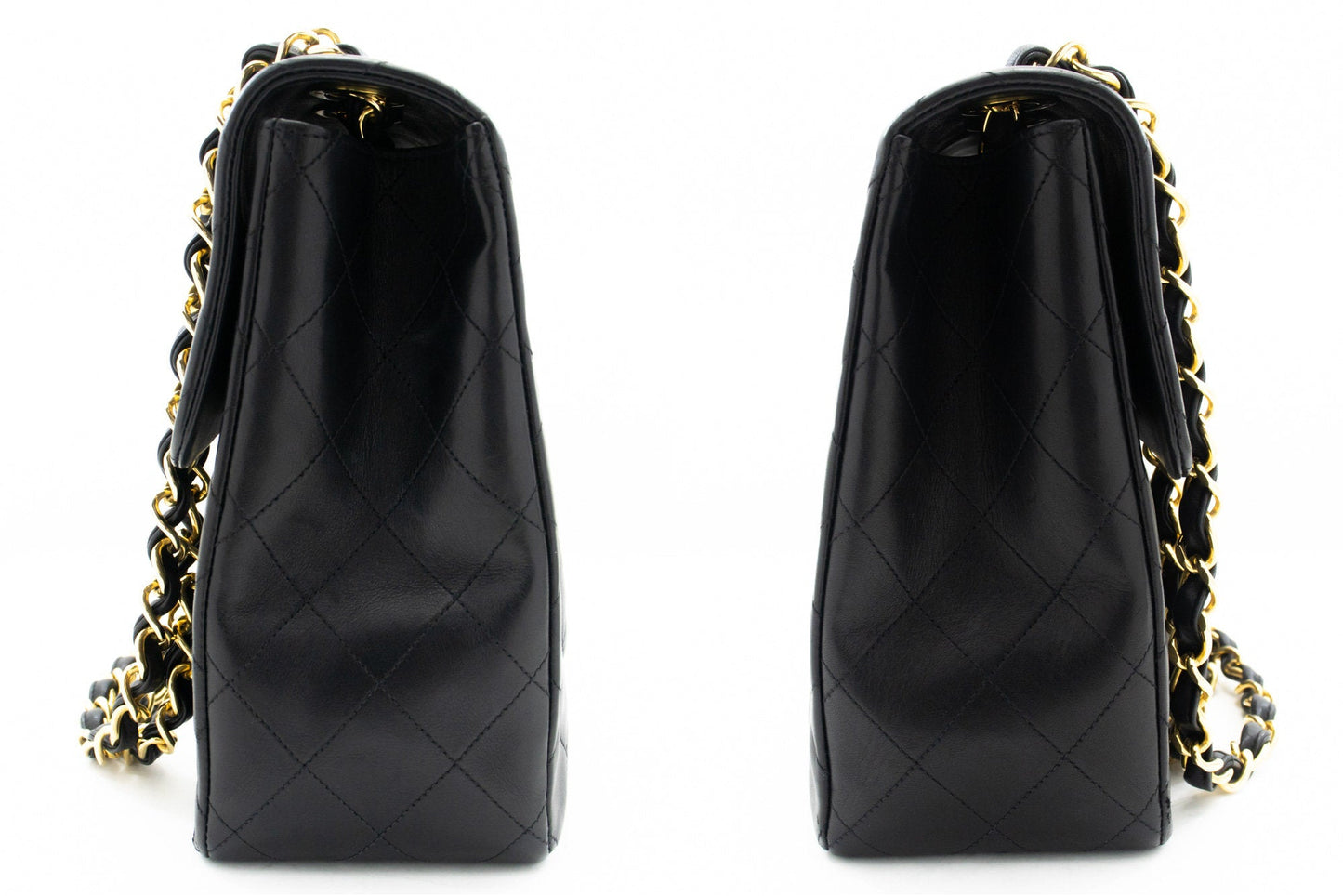 CHANEL Classic Large 13" Flap Chain Shoulder Bag Black Lambskin j74