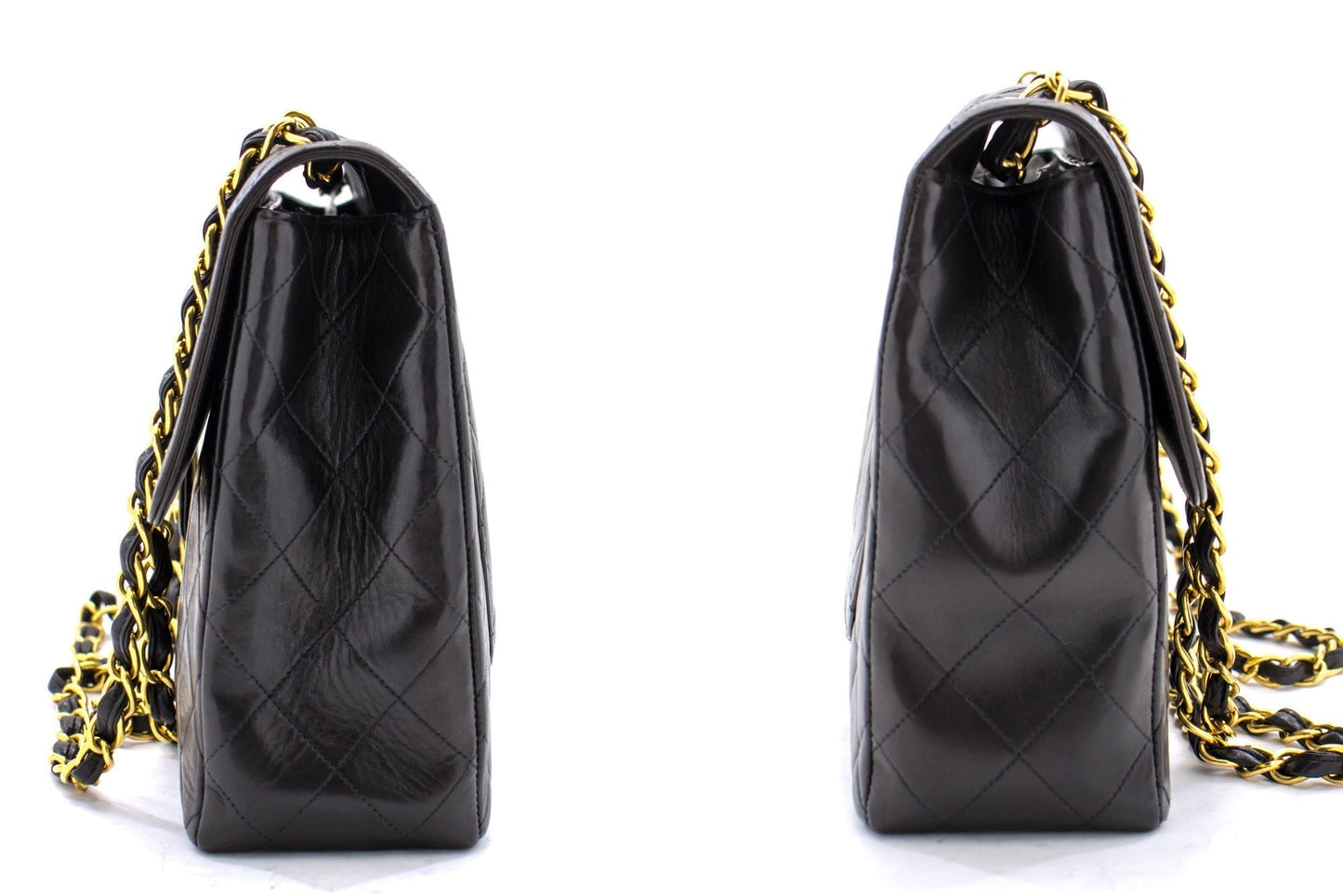 CHANEL Jumbo 11" Large Chain Shoulder Bag Flap Black Lambskin Gold f98