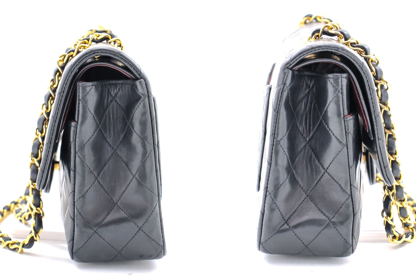 CHANEL Classic Double Flap 10" Chain Shoulder Bag Black Lambskin i65