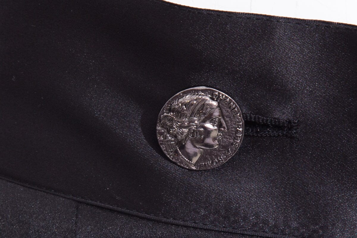 Chanel Rome Collection Black Silk Satin Tie Detail Pant SZ 38