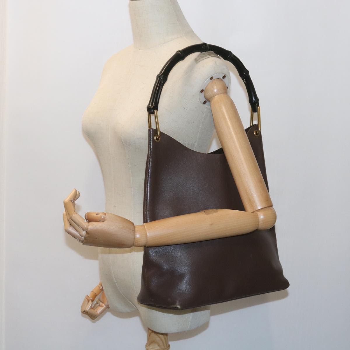 GUCCI Bamboo Shoulder Bag Leather Brown ac2294
