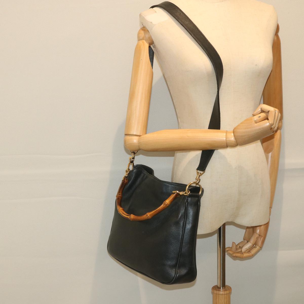GUCCI Bamboo Shoulder Bag Leather 2way Black ac2473