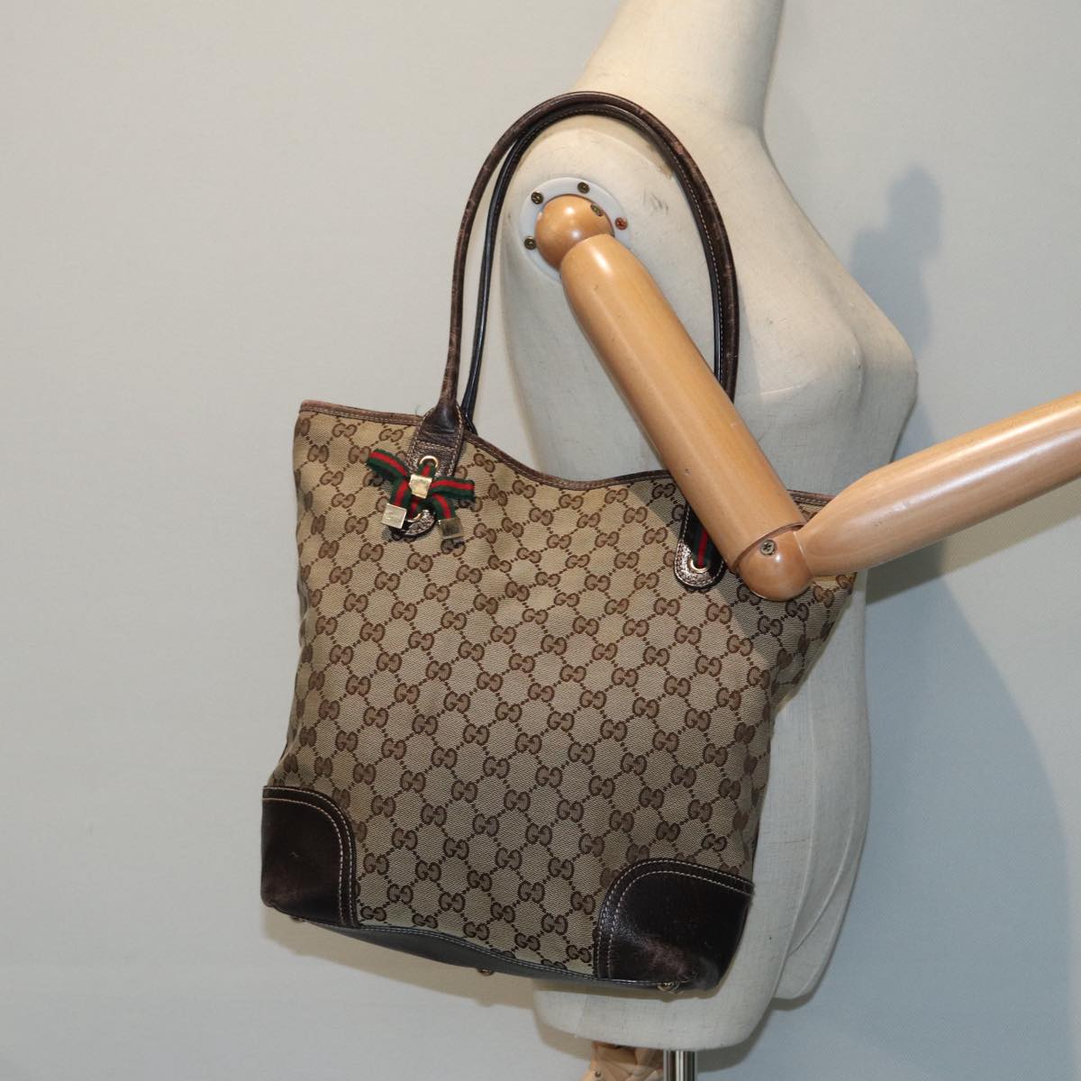 GUCCI GG Canvas Web Sherry Line Tote Bag Beige Gold Red 181779 ac3200