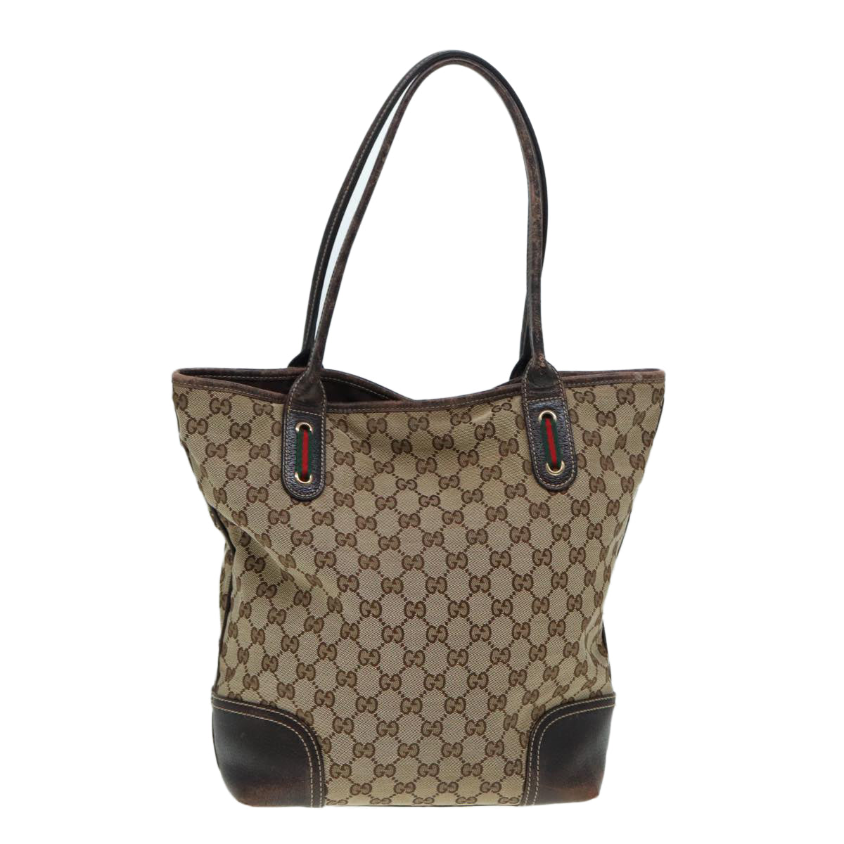 GUCCI GG Canvas Web Sherry Line Tote Bag Beige Gold Red 181779 ac3200