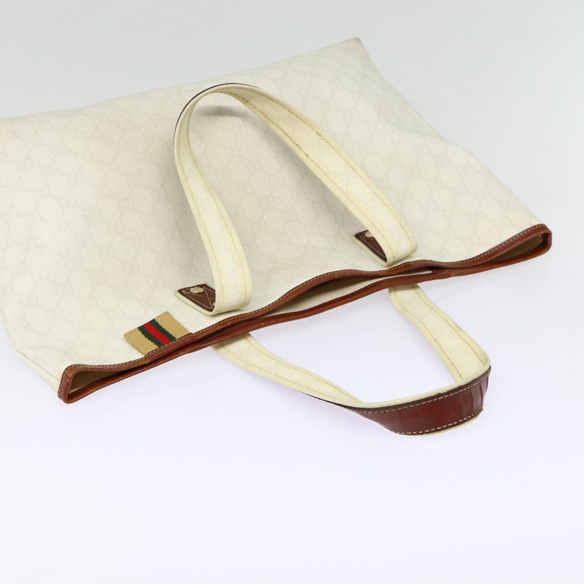 GUCCI GG Supreme Web Sherry Line Tote Bag PVC White Gold 211134 ac3214