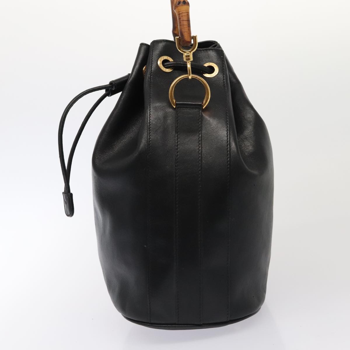 GUCCI Bamboo Hand Bag Leather 2way Black Gold 001 2865 1657 ac3240