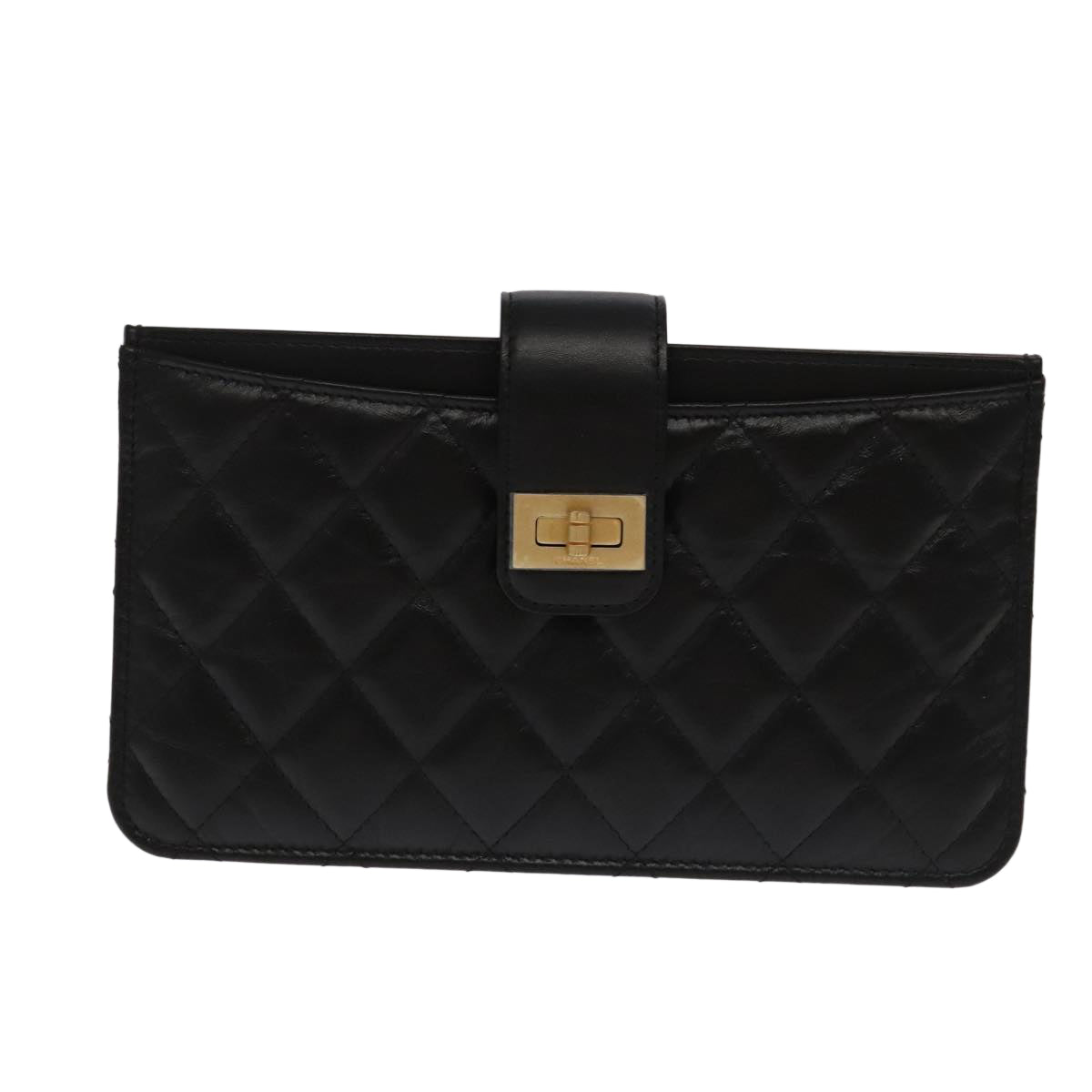 CHANEL Long Wallet Lamb Skin Black CC ac3422A