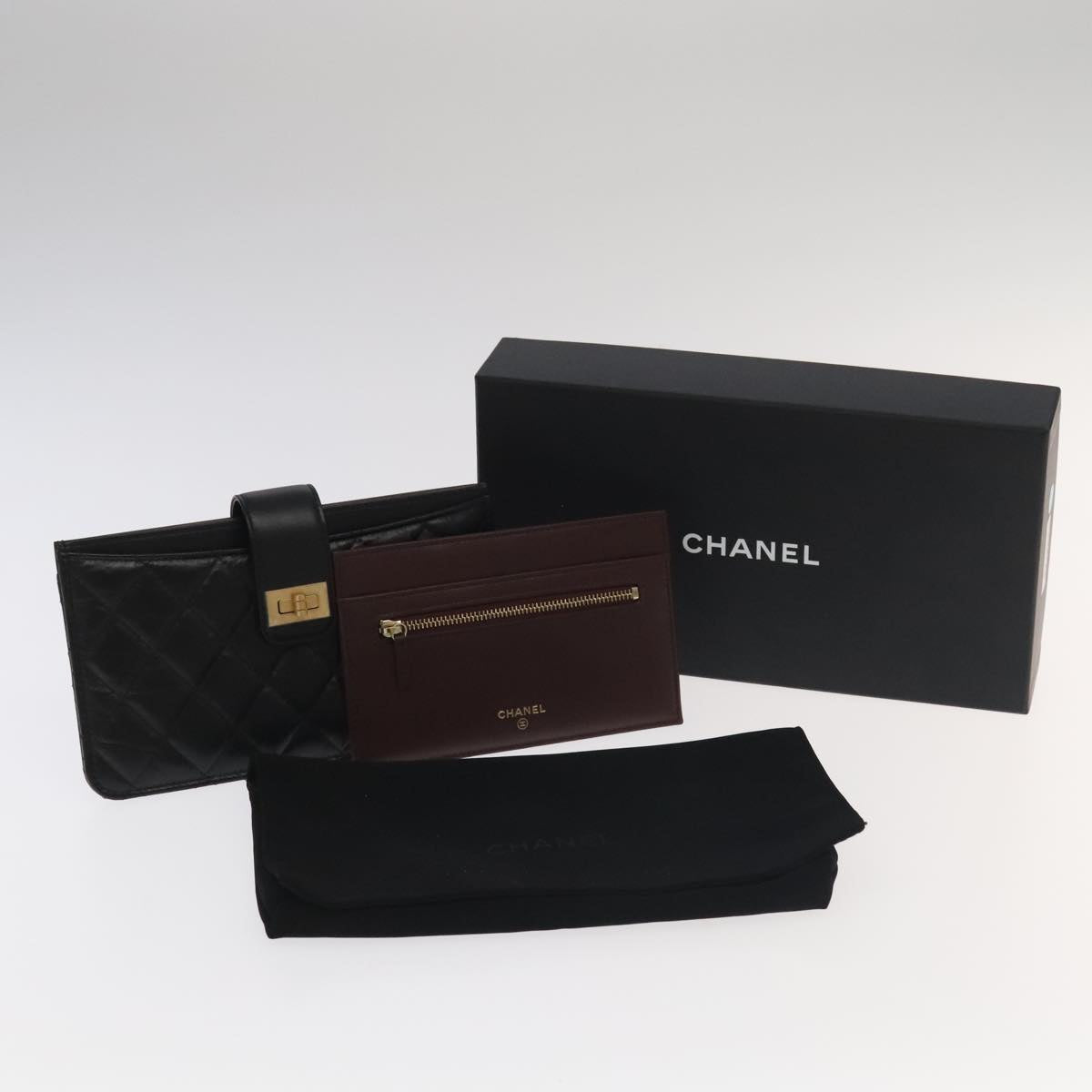 CHANEL Long Wallet Lamb Skin Black CC ac3422A
