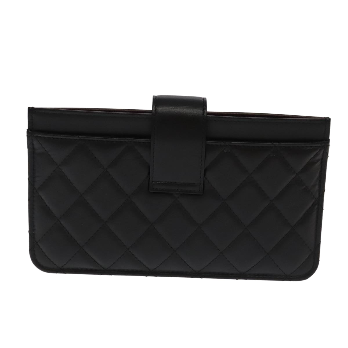 CHANEL Long Wallet Lamb Skin Black CC ac3422A