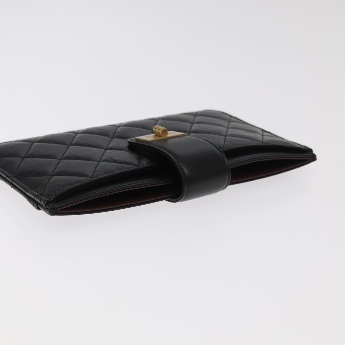 CHANEL Long Wallet Lamb Skin Black CC ac3422A