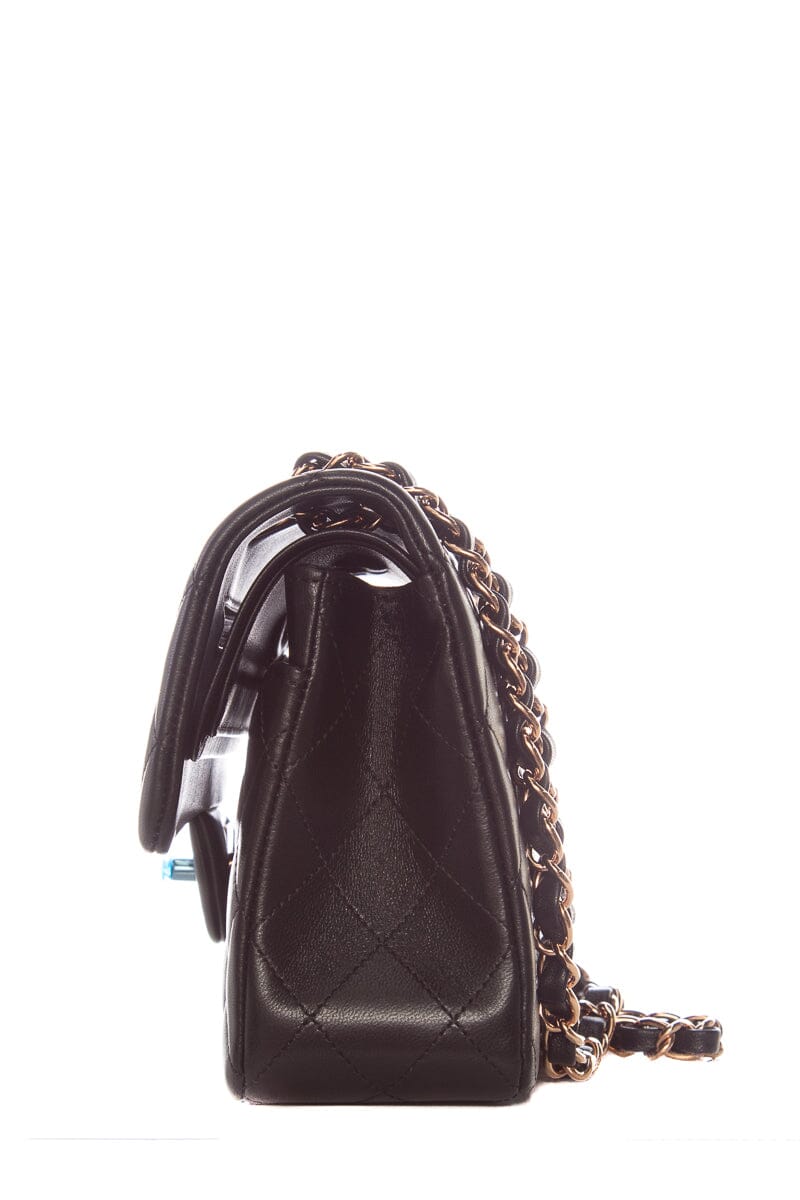 Chanel Black Lambskin Small Classic Flap RGHW Handbag