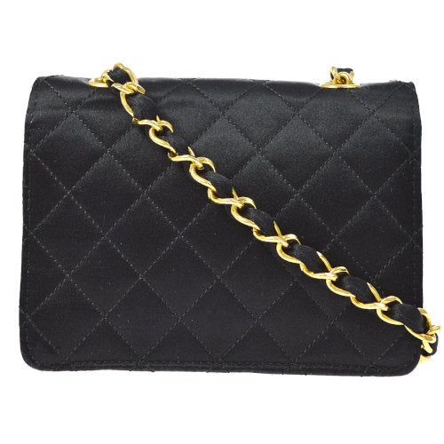 CHANEL 1989-1991 Straight Flap Bag Micro Black Satin